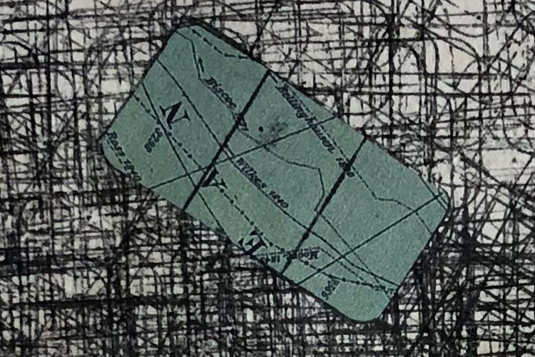 2020 - Zona cero III, Tinta y collage sobre amate, 18 x 28 cm